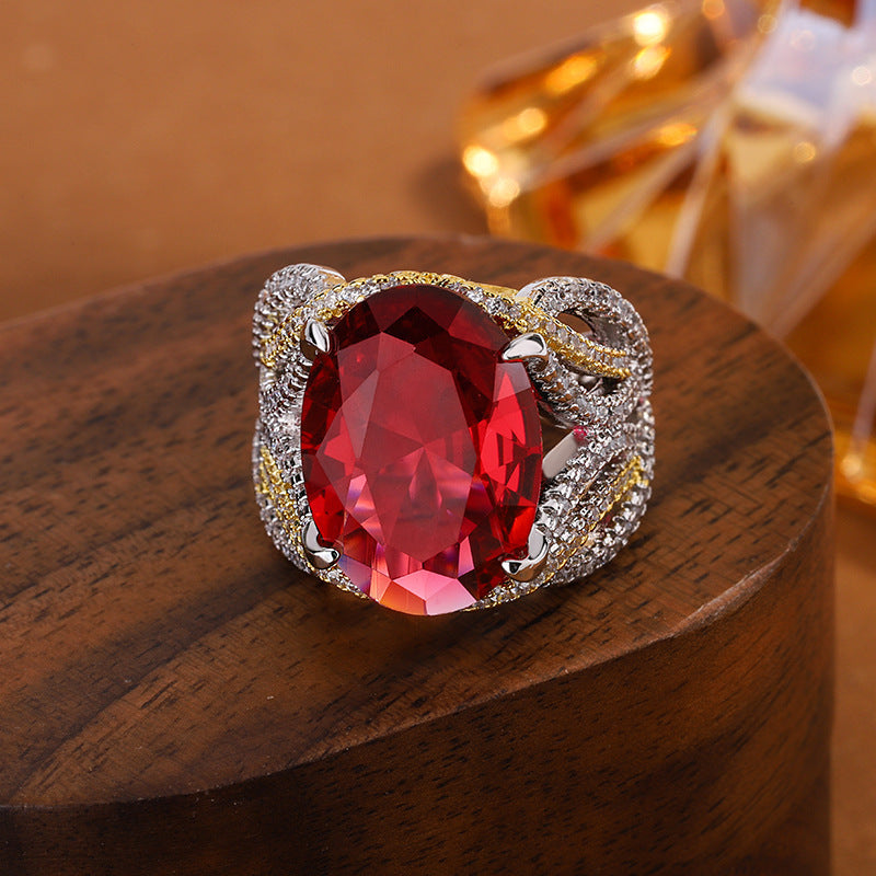 Fashionable Simple Elegant Inlaid Ruby Full Diamond Ring Hair