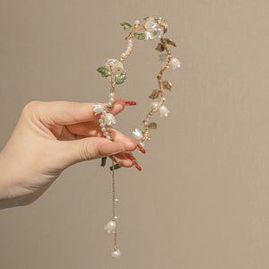 Super Fairy White Linglan Pearl Tassel Mori Temperament Elegant Headband