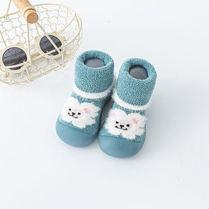 Baby Toddler Autumn And Winter Fleece-lined Children Sock Sneakers Infant Soft Bottom Floor Shoes