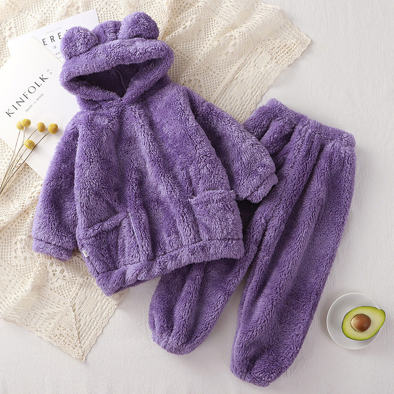 Children's Pajamas Autumn And Winter Bear Loungewear Suit Children Outer Wear Thermal Clothes