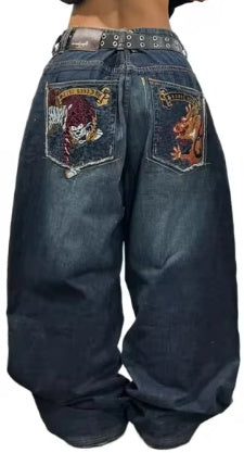 Design Sense American Retro Worn Looking Washed-out Jeans Fashion Brand Youth Wide Leg