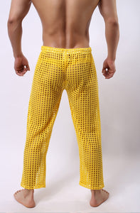 new fashion men sexy mesh trousers men casual hollow trousers