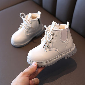 Kids Leather Boots Waterproof Children Sneakers Beige Toddler Snow Boots Girl Winter Shoe Boy