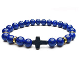 Creative 8mm Natural Stone Bead Cross Bracelet