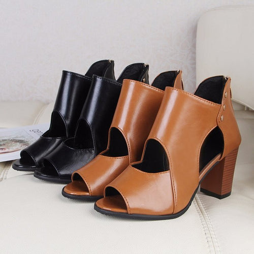 New Fashion Mid-Heel Fish Mouth Sandals Women's Thick Heel