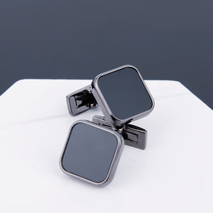 Mens Cufflinks Black Face Grey Copper Sleeve Stud