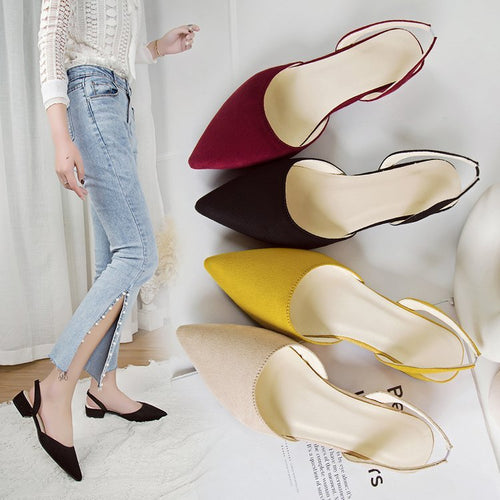 Pointed Thick Heel Sandals Suede Low Heel Casual Women's Shoes