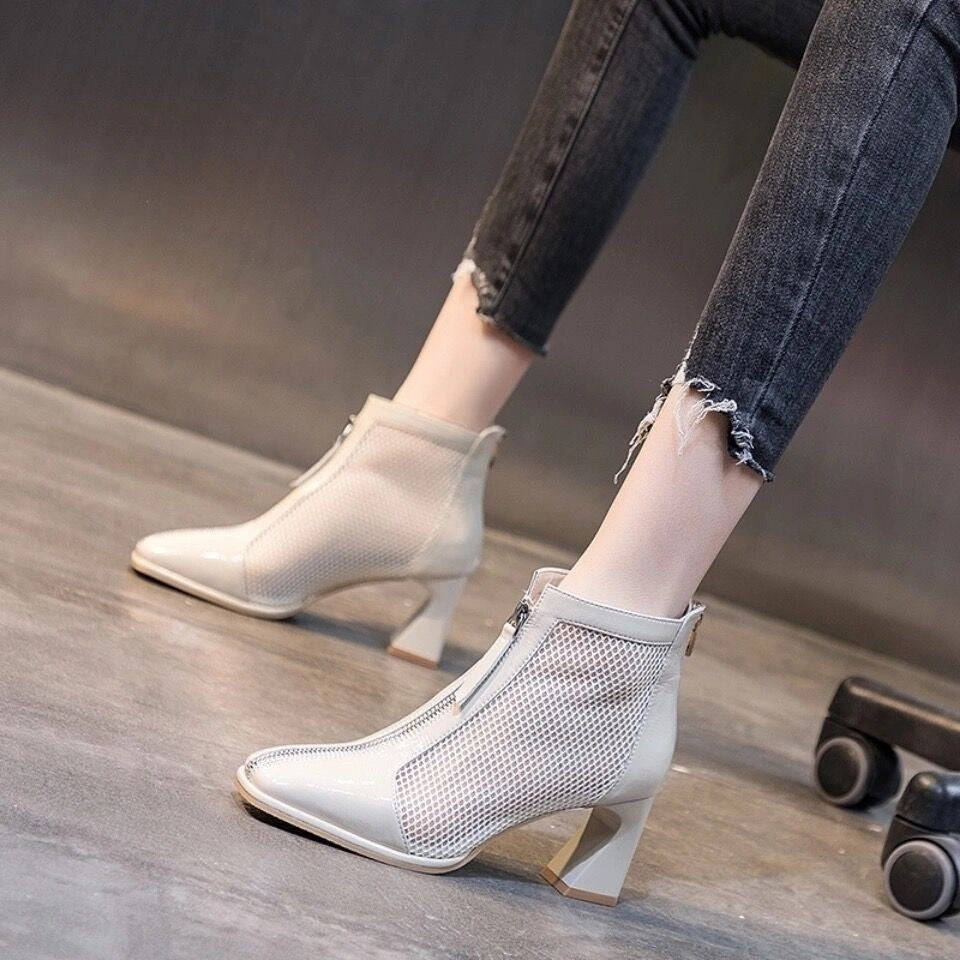 Breathable Chunky Heel High Heel Square Toe Shoes