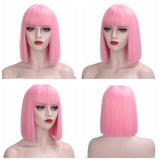 Full Lace Straight Hair Shoulder Length Short Bob Wigs For Women With Bangs - Ombre Gray  12Inches