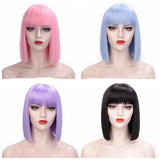 Full Lace Straight Hair Shoulder Length Short Bob Wigs For Women With Bangs - Ombre Gray  12Inches