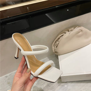 Square-toe Hgh-heel Sandals And Slippers Candy-colored Stiletto-heel Women's Shoes