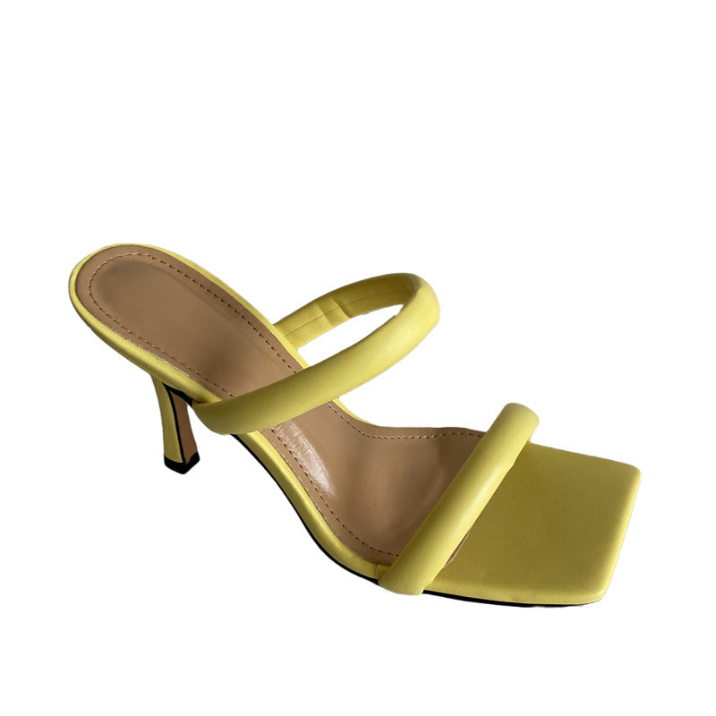 Square-toe Hgh-heel Sandals And Slippers Candy-colored Stiletto-heel Women's Shoes