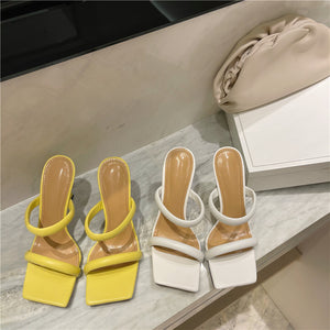 Square-toe Hgh-heel Sandals And Slippers Candy-colored Stiletto-heel Women's Shoes