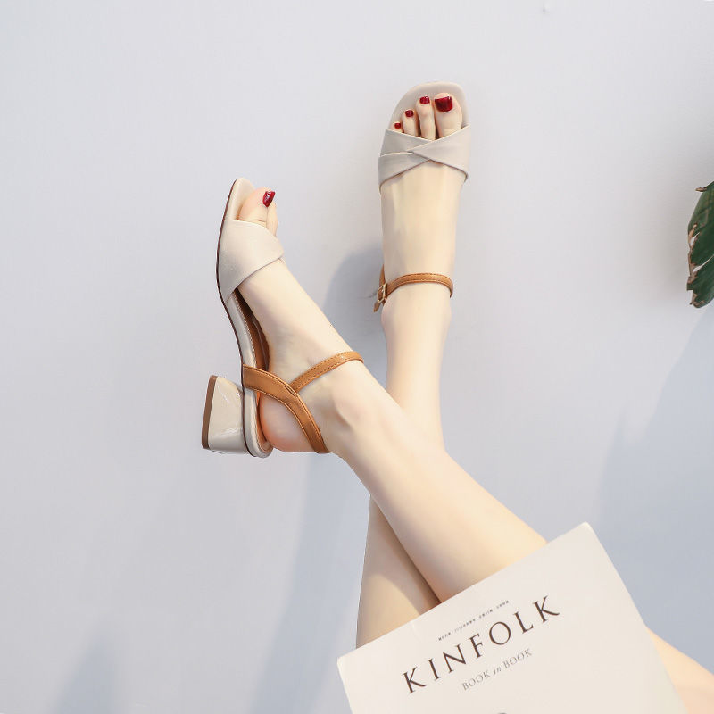 Little Heel Fairy Style Sandals 41 Summer Mid-Heel Thick Heel Sandals With Roman Shoes