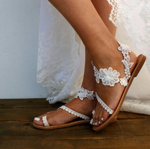 Round Toe Floral Flat-Heel Low-Heel Sandals