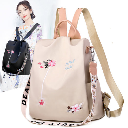 Oxford Cloth Backpack Female Embroidery Backpack Bag Nylon Anti-Theft