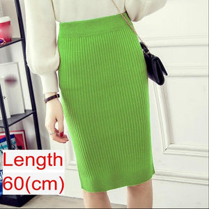 Women Office Skirt Spring Warm Knitted Pencil Skirts Ladies