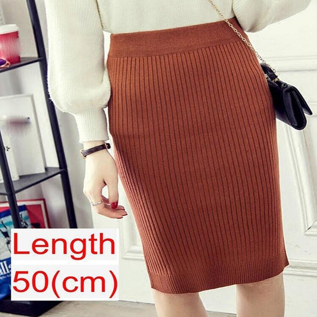 Women Office Skirt Spring Warm Knitted Pencil Skirts Ladies