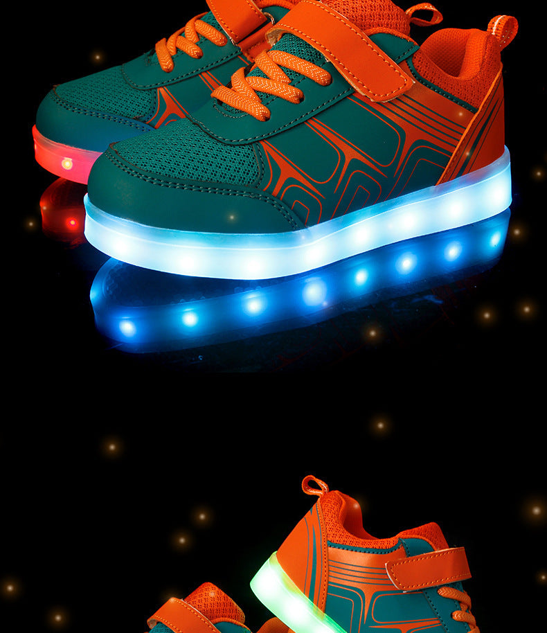 Children's Luminous Shoes USB Charging Girls Lighting Led Mesh Flash Boys Breathable Sneakers WithLights Medium And Big Children