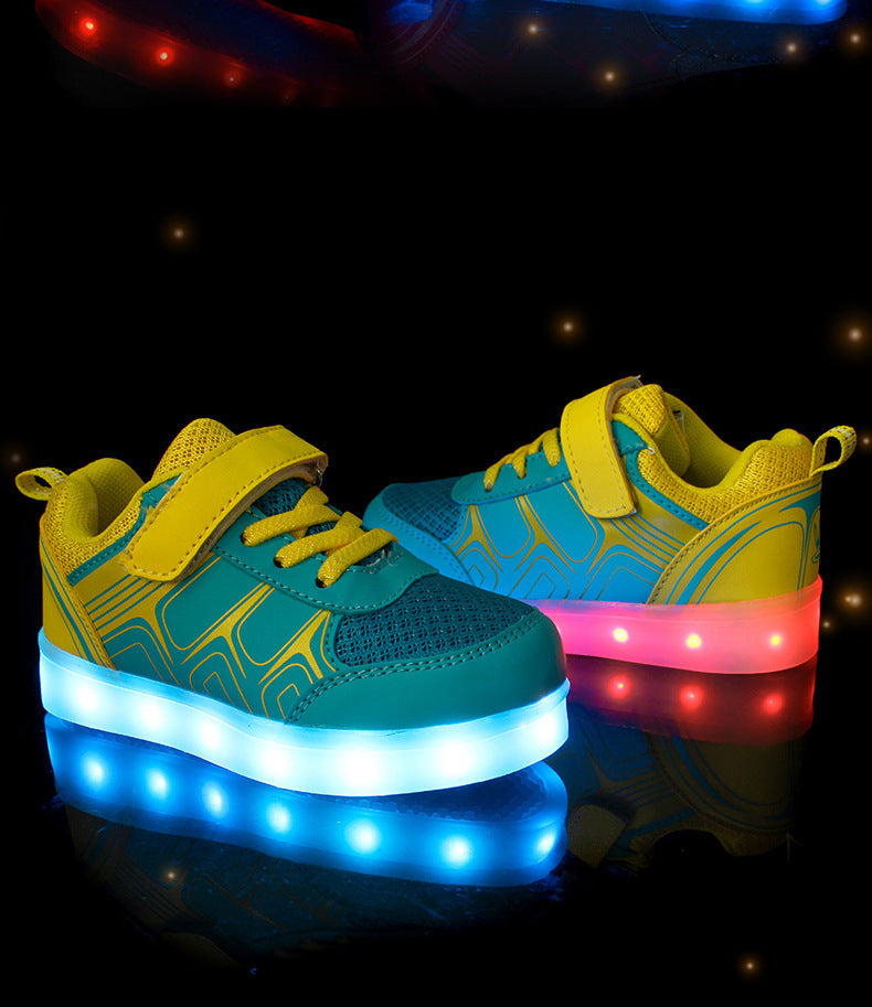 Children's Luminous Shoes USB Charging Girls Lighting Led Mesh Flash Boys Breathable Sneakers WithLights Medium And Big Children