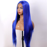 Synthetic Front Lace Headgear Blue Long Straight