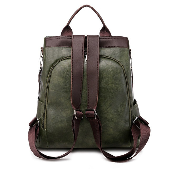 Anti-theft soft leather backpack women