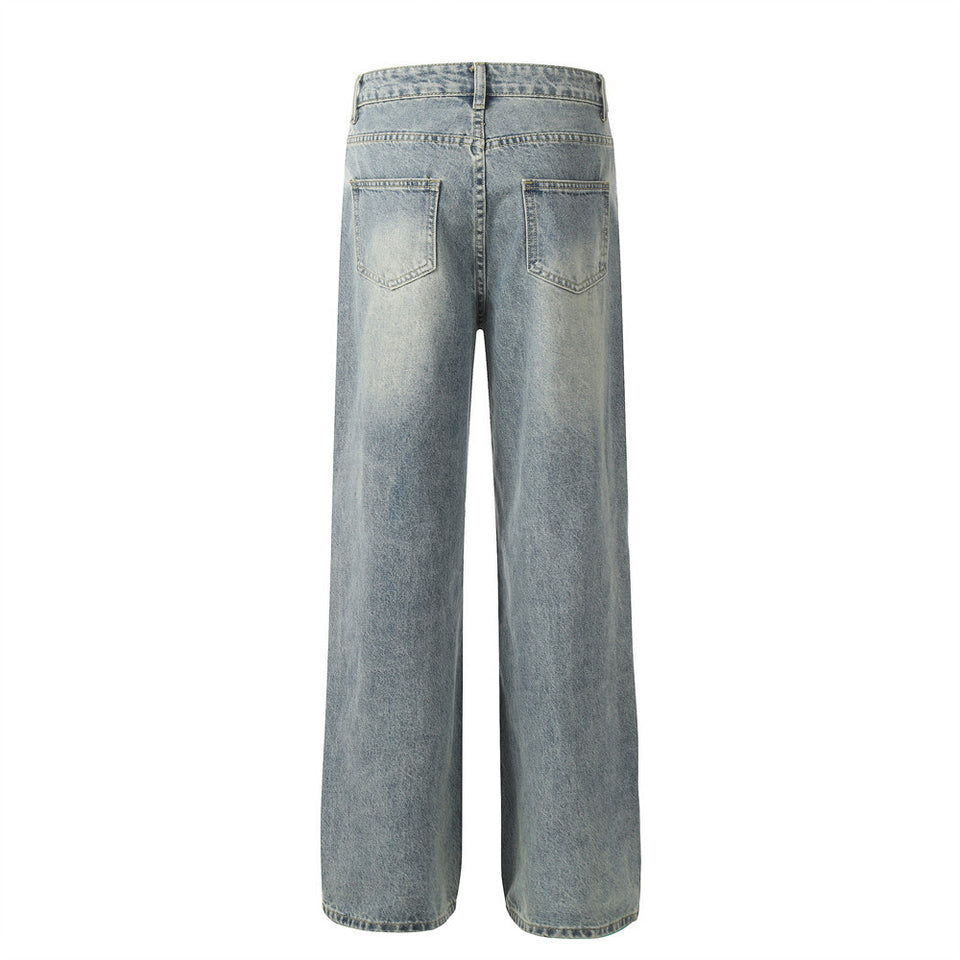 Washed Old Loose Denim Trousers Men