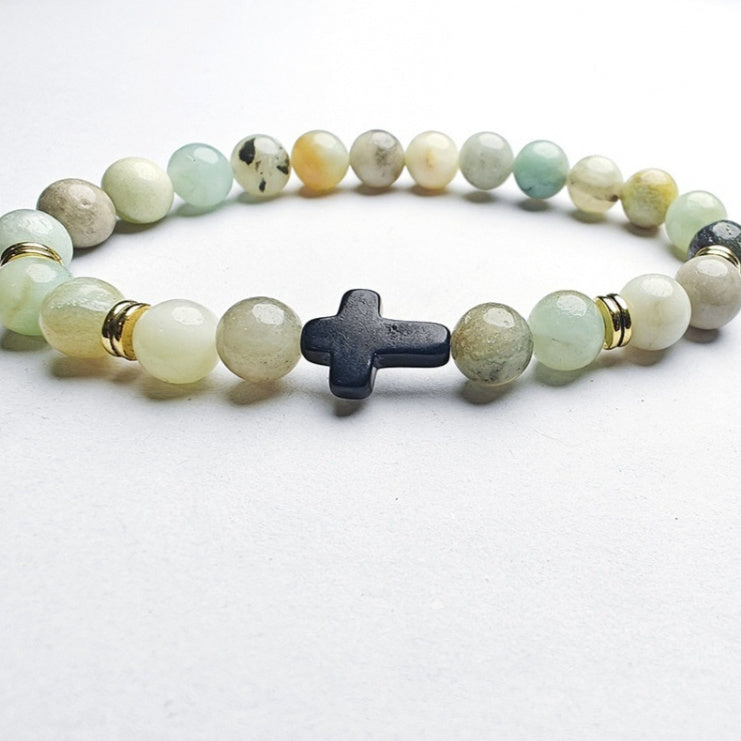 Creative 8mm Natural Stone Bead Cross Bracelet