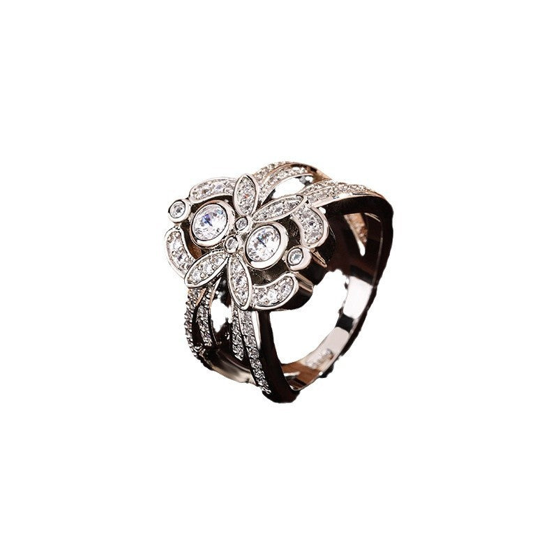 Fashion European And American Style Ornament Vintage Flowers Zircon Ring