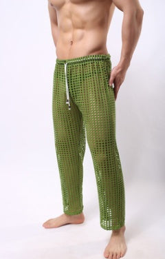 new fashion men sexy mesh trousers men casual hollow trousers