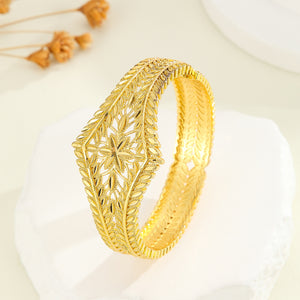 1pcs Fashionable Hollow Leaf Gold Bracelet, Carved Wheat Ear Flower Bracelet