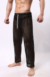 new fashion men sexy mesh trousers men casual hollow trousers