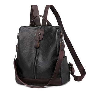 Anti-theft soft leather backpack women