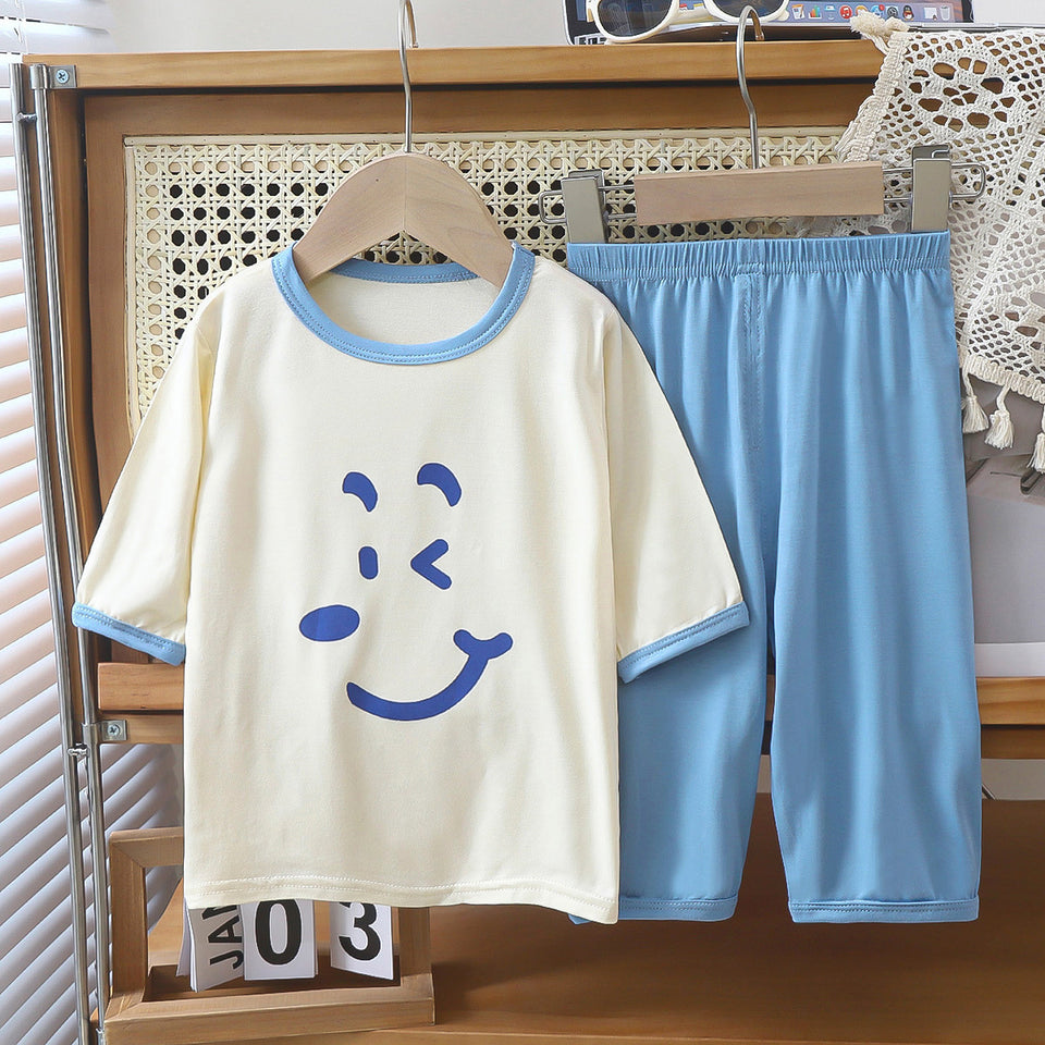 Home Wear 34 Sleeve Suit Boys And Girls Summer Thin Medium And Big Children Air Conditioning Clothes