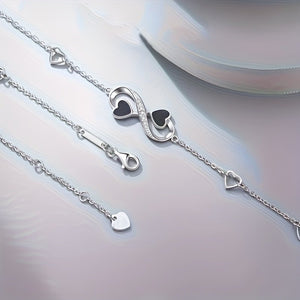 Infinite Love Heart Anklet - Sterling  Silver With Black Enamel Hearts