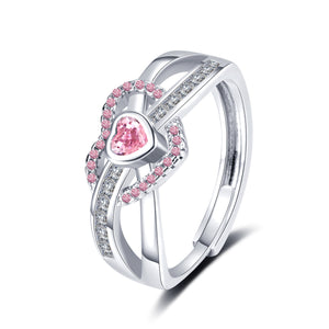 New Pink Loving Heart Zircon Ring Women's High Sense Women's Jewelry