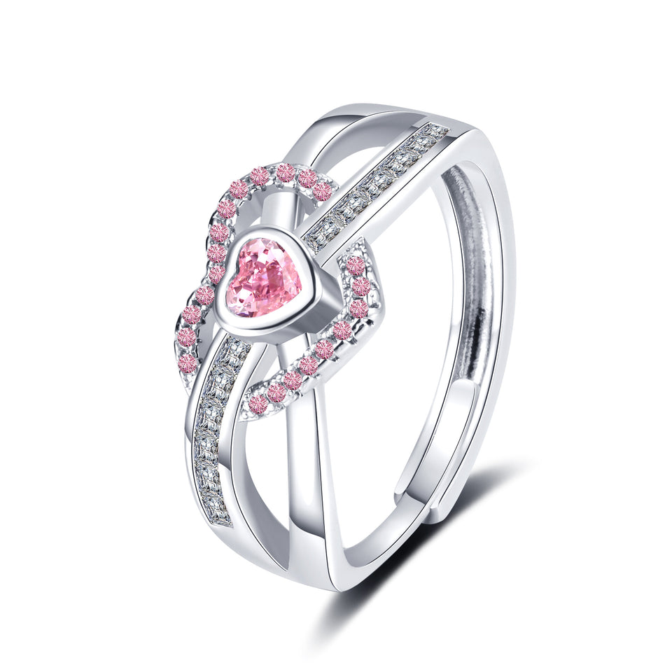 New Pink Loving Heart Zircon Ring Women's High Sense Women's Jewelry