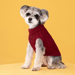 Autumn And Winter Pet Dog Cat Keep Warm Pure Color Classic Cable-knit Sweater Thickened Turtleneck Lapel Wool Clothes