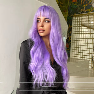 Halloween Christmas Color Style Air Bangs Long Curly Purple Wig Headgear