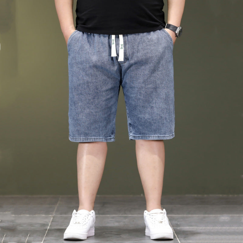 Summer Thin Plus Size Elastic Waist Denim Shorts Men