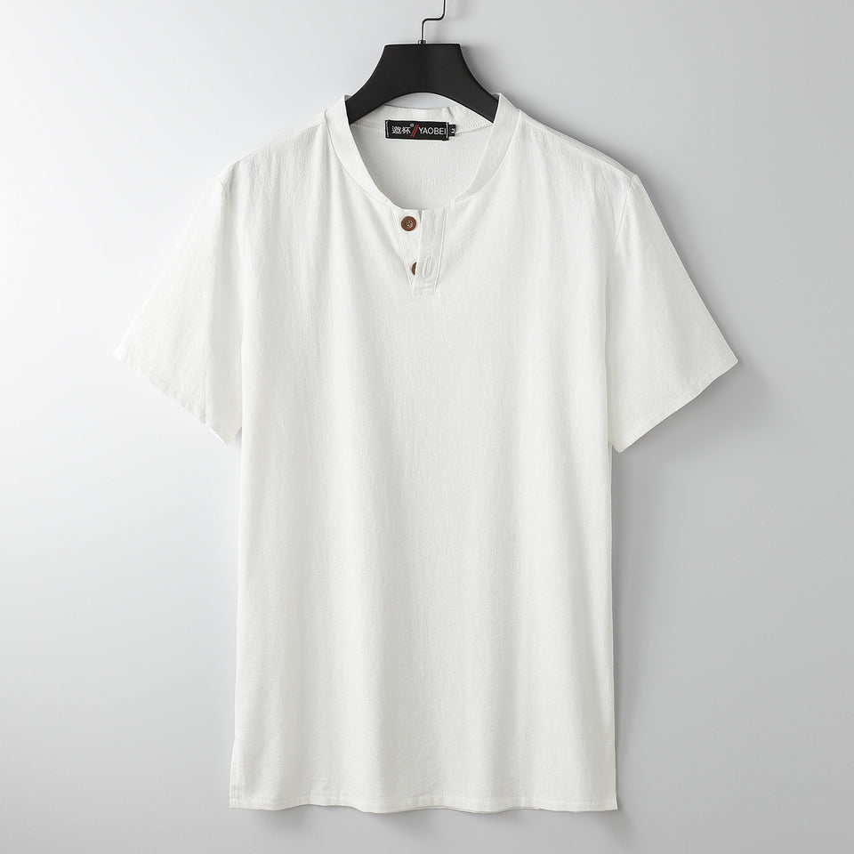 Short Sleeve T-shirt Sub-cotton And Linen Slit Loose Plus-sized Half Sleeve