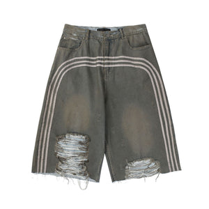 Retro Dirty Dyed Washed Denim Shorts Loose Straight