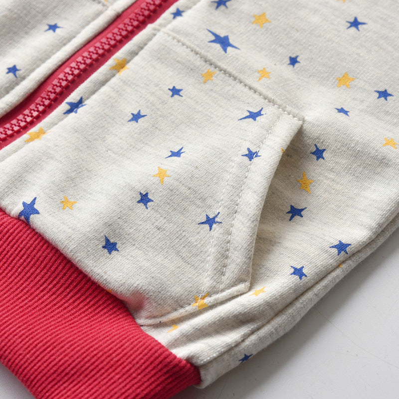 Baseball Uniform Cotton Star Print Casual Clothes Jacket Children Sportswear Suit