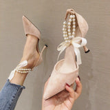 Pearl Ankle Strap High Heels Trendy Pointed Toe Stiletto Shoes