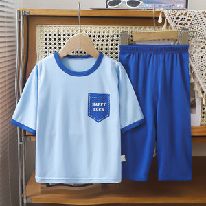 Home Wear 34 Sleeve Suit Boys And Girls Summer Thin Medium And Big Children Air Conditioning Clothes