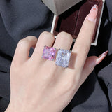 Artificial Topaz Square Ring Female Simple Micro Inlaid Zircon