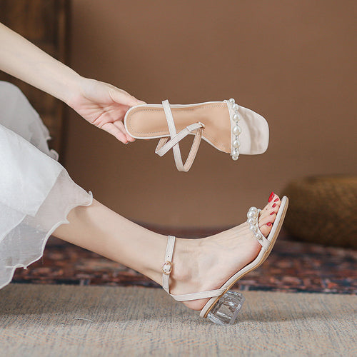 Transparent Ankle-strap Pearl High Heels