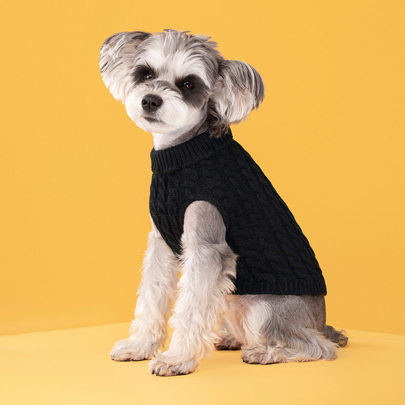 Autumn And Winter Pet Dog Cat Keep Warm Pure Color Classic Cable-knit Sweater Thickened Turtleneck Lapel Wool Clothes