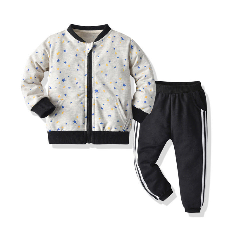 Baseball Uniform Cotton Star Print Casual Clothes Jacket Children Sportswear Suit