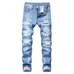 Ripped Straight Denim Trousers For Men